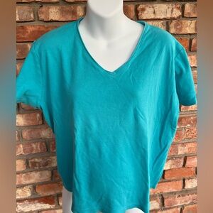 Coldwater Creek Teal V-Neck shirt waisted,  capped sleeve Top size 2x